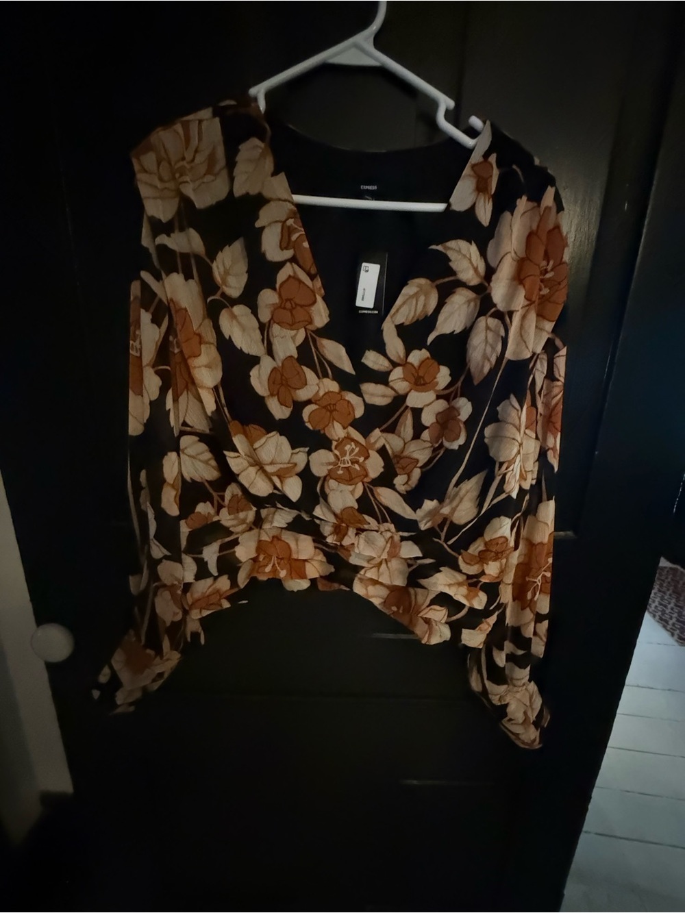 Express Floral Wrap Blouse - Black, Brown, Cream